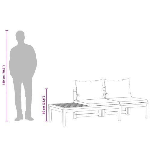 Градинска пейка с маса, кремавобели възглавници, акация масив