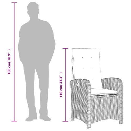 Градински трапезен комплект 9 части с възглавници сив полиратан