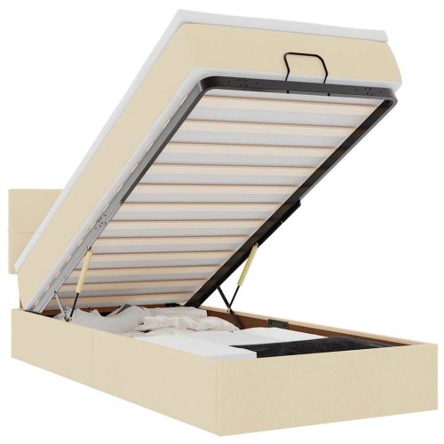 Османска легло с матрак и LED, кремаво, 90x200 см, плат