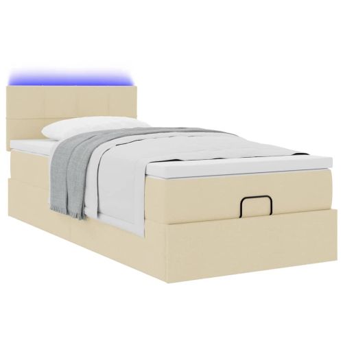 Османска легло с матрак и LED, кремаво, 90x200 см, плат