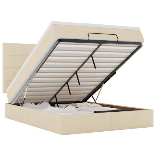 Османска легло с матрак и LED, кремаво, 140x190 см, плат