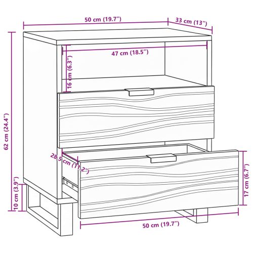 Нощен шкаф Орех 50 x 33 x 62 см Масивна акациева дървесина