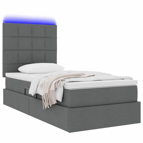 Легло с място за съхранение и LED с LED Тъмен сив 90 x 190 cm
