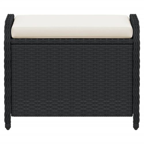 Градинска табуретка с възглавница черна 58x46x46 см полиратан