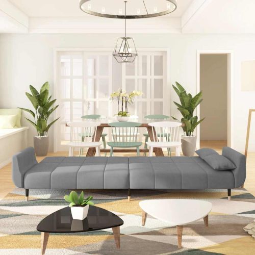 2-местно разтегателно канапе с 2 възглавници светлосиво кадифе