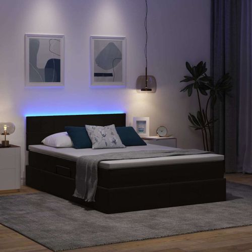 Легло с място за съхранение и LED Черно 140 x 190 cm Кадифе