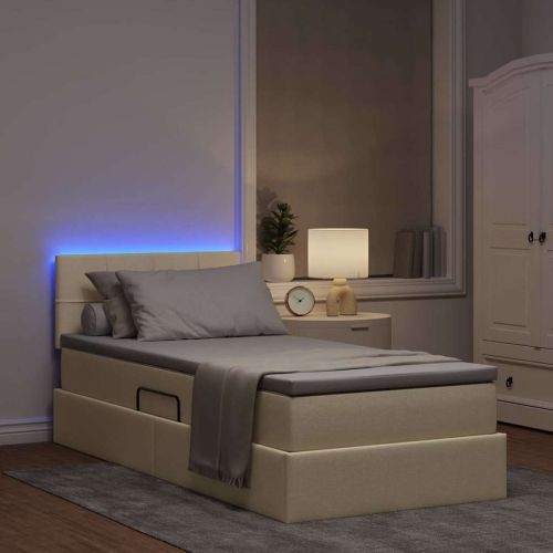 Легло с място за съхранение и LED Кремав 90 x 200 cm текстил