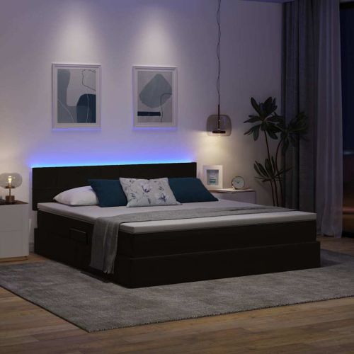 Легло с място за съхранение и LED Черно 160 x 200 cm Кадифе