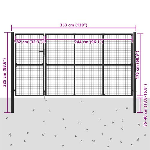Градинска порта от стомана 350x175 см, антрацит