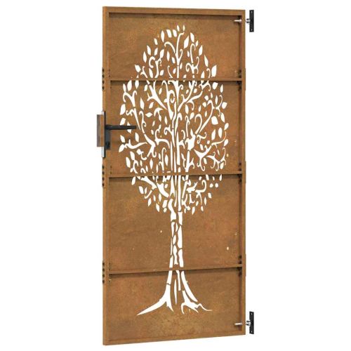 Градинска порта 85x175 см, кортенова стомана, дизайн с дърво