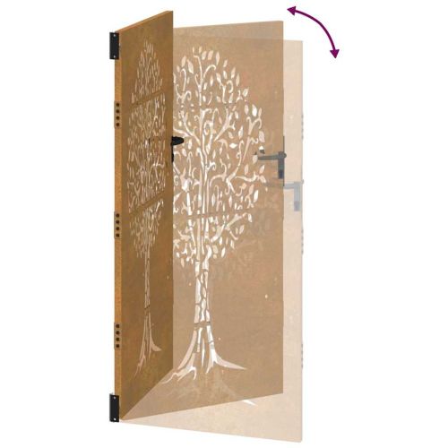 Градинска порта 85x175 см, кортенова стомана, дизайн с дърво