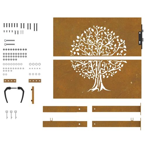 Градинска порта 100x100 см, кортенова стомана, дизайн с дърво