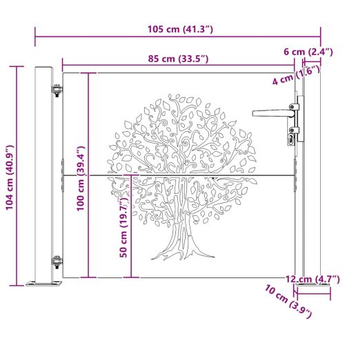 Градинска порта 100x100 см, кортенова стомана, дизайн с дърво