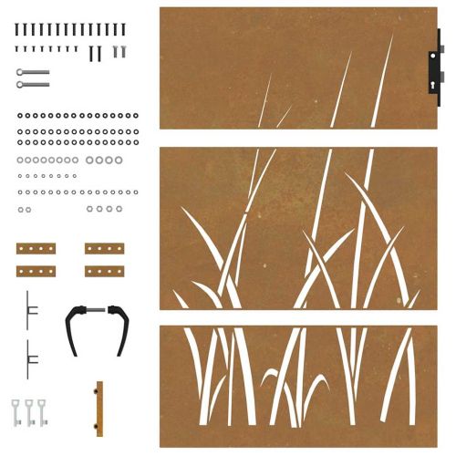 Градинска порта 85x150 см, дизайн с кортен стомана и трева