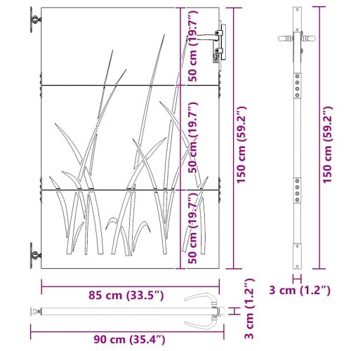 Градинска порта 85x150 см, дизайн с кортен стомана и трева