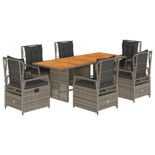 Градински трапезен комплект 7 части с възглавници сив полиратан