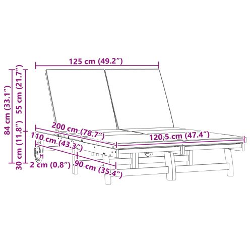 Шезлонг Кафяво 125 x 200 x 84 см Солидно акациево дърво