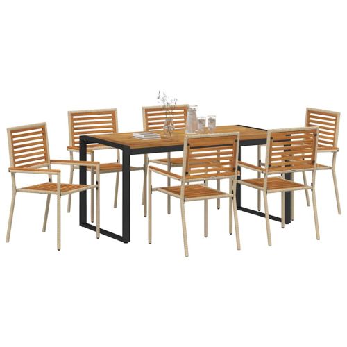 Комплект за хранене в градината 7 pcs Бежов и кафяв полиратан
