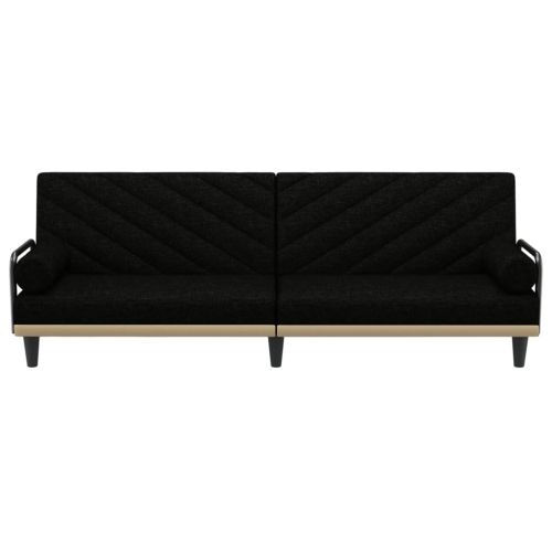 Разтегателен диван с подлакътници, черен, плат