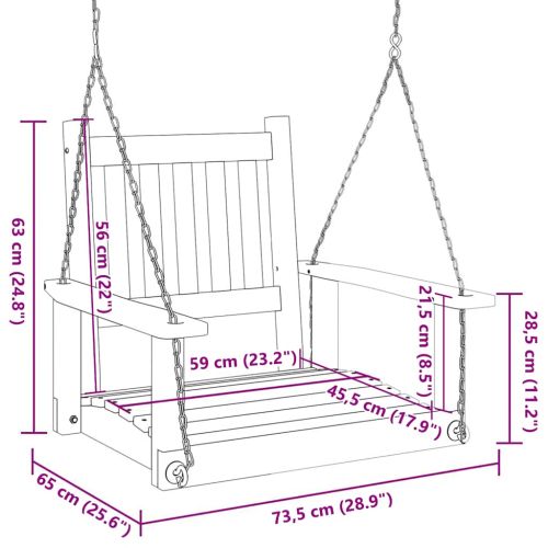 Градински люлеещ стол с метални вериги, черен, чам масив