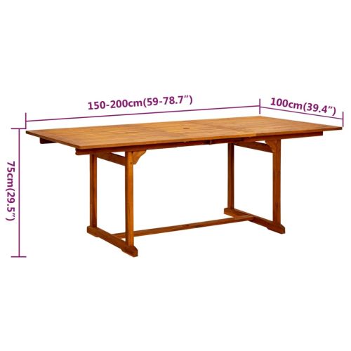 Градински трапезен комплект от 5 части, акация масив, 150-200 см