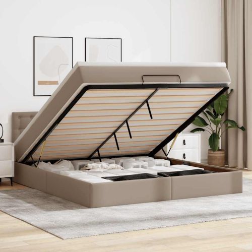 Османска легло с матраци&LED капучино 180x200см изкуствена кожа