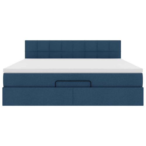 Османска легло с матрак и LED, синьо, 160x200 см, плат