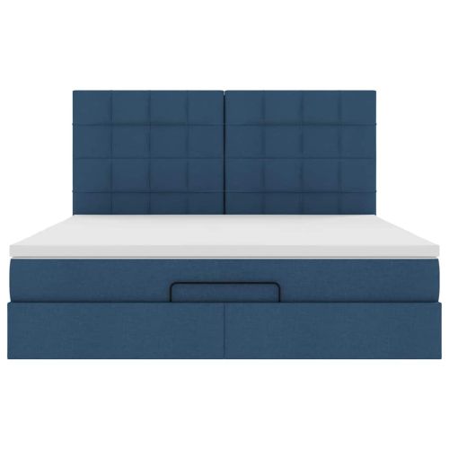 Османска легло с матрак и LED, синьо, 160x200 см, плат