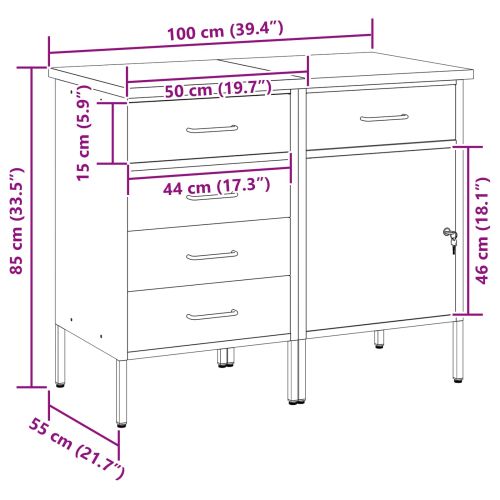 Работен кабинет с чекмедже 2 pcs Червен и сив 75 x 45 x 85 см