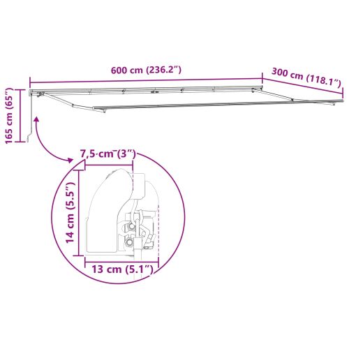 Сгъваем навес Жълт и оранжев 600 × 300 cm Полиестер и стомана