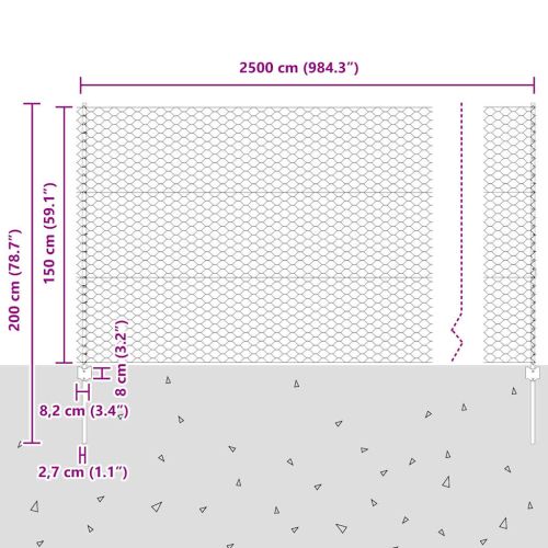 Ограда с пост Сив 1,5 x 25 m Стомана