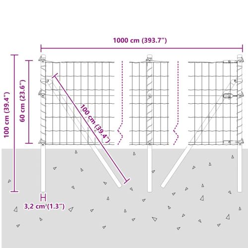 Евро Фендер Граунд Фикс 10 x 0,6 м ПВЦ-обработена стомана Сиво
