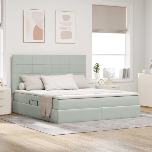 Легло с място за съхранение и матрак Светлосиво 160 x 200 cm