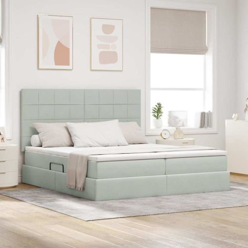 Легло С LED лентисти светлини Светлосиво 180 x 200 cm Кадифе