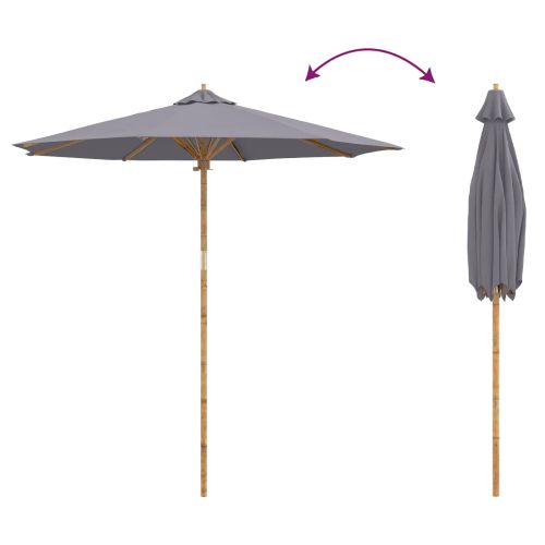 Градински парасол Тъмен сив Ø 270 x 260 см бамбук