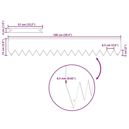 Ограда за трева 10 pcs Ръждясало 100 x 0,05 x 15 см