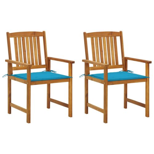 Градински столове с възглавници, 2 бр, акация масив