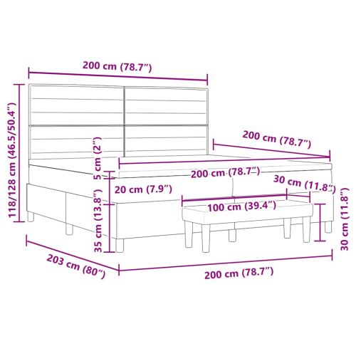 Легло с пружинирана основа Тъмен сив 200 x 200 cm текстил