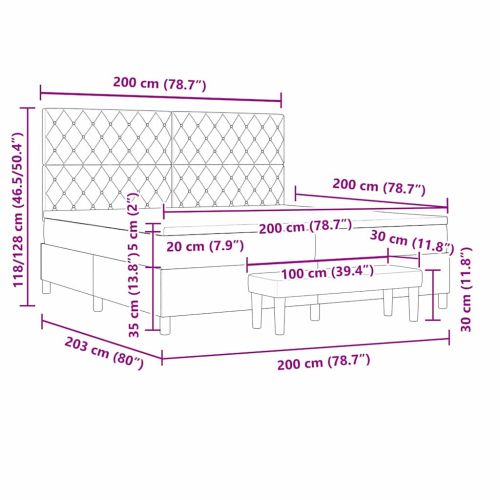 Легло с пружинирана основа Светлосиво 200 x 200 cm Кадифе