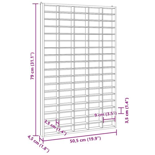 Дървена колекционерска витрина с 90 отделения 50,5x4,5x79 см
