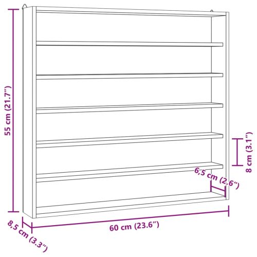 Дървена колекционерска витрина с 6 рафта 60x8,5x55 см