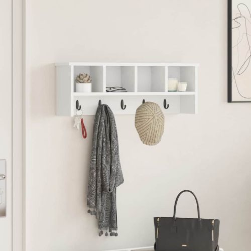 Стенен закачалка за палта Бяло 75 x 16 x 26 см Инженерно дърво