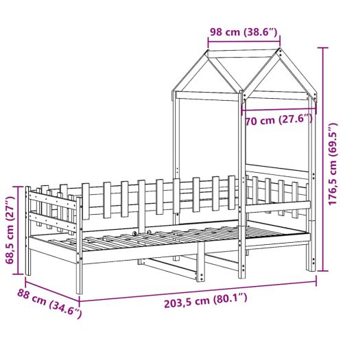 Дневно легло с покрив без матрак 80x200 cm Масивна дървесина