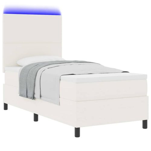 LED кутия за пружини с легло Слонова кост и бяло 80 x 200 cm