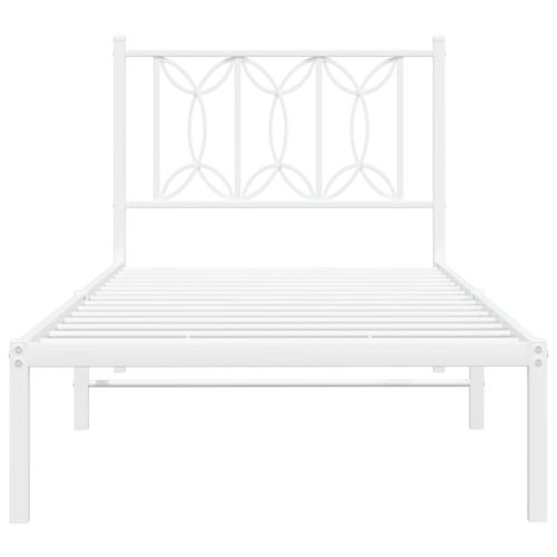 Метална рамка за легло с горна табла, бяла, 90x200 см