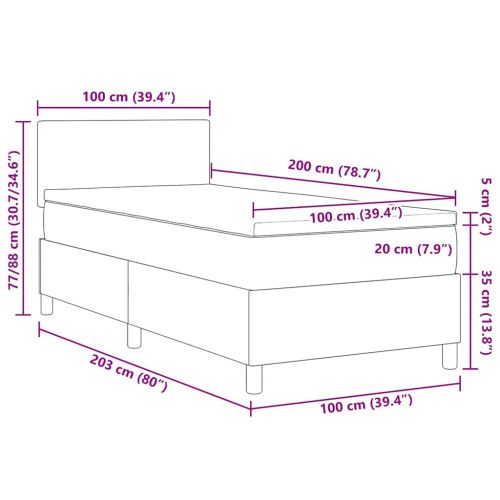 Легло с пружинирана основа Слонова кост и бяло 100 x 200 cm