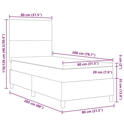 Легло с пружинирана основа Тъмен сив и бял 80 x 200 cm