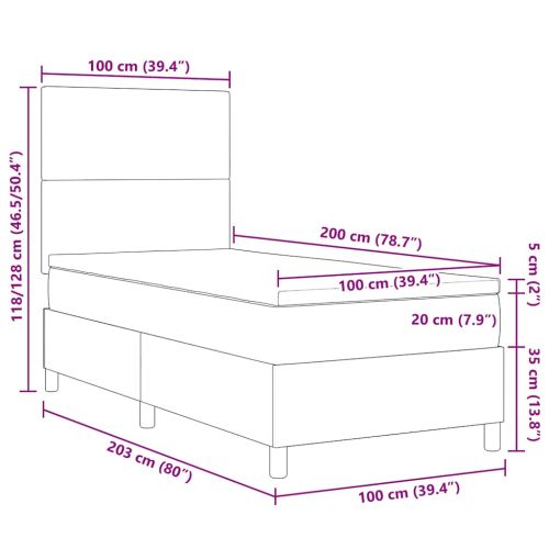 Легло с пружинирана основа Слонова кост и бяло 100 x 200 cm