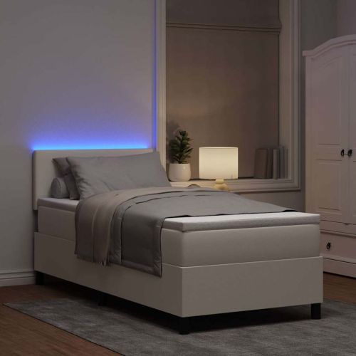 LED кутия за пружини с легло Слонова кост и бяло 100 x 200 cm