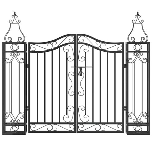 Градинска порта черна 121x8x100 см ковано желязо
